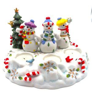 Partylite Snowbell Tealight Candle Holder P7650 Ceramic Snowmen Pillar w/ Box